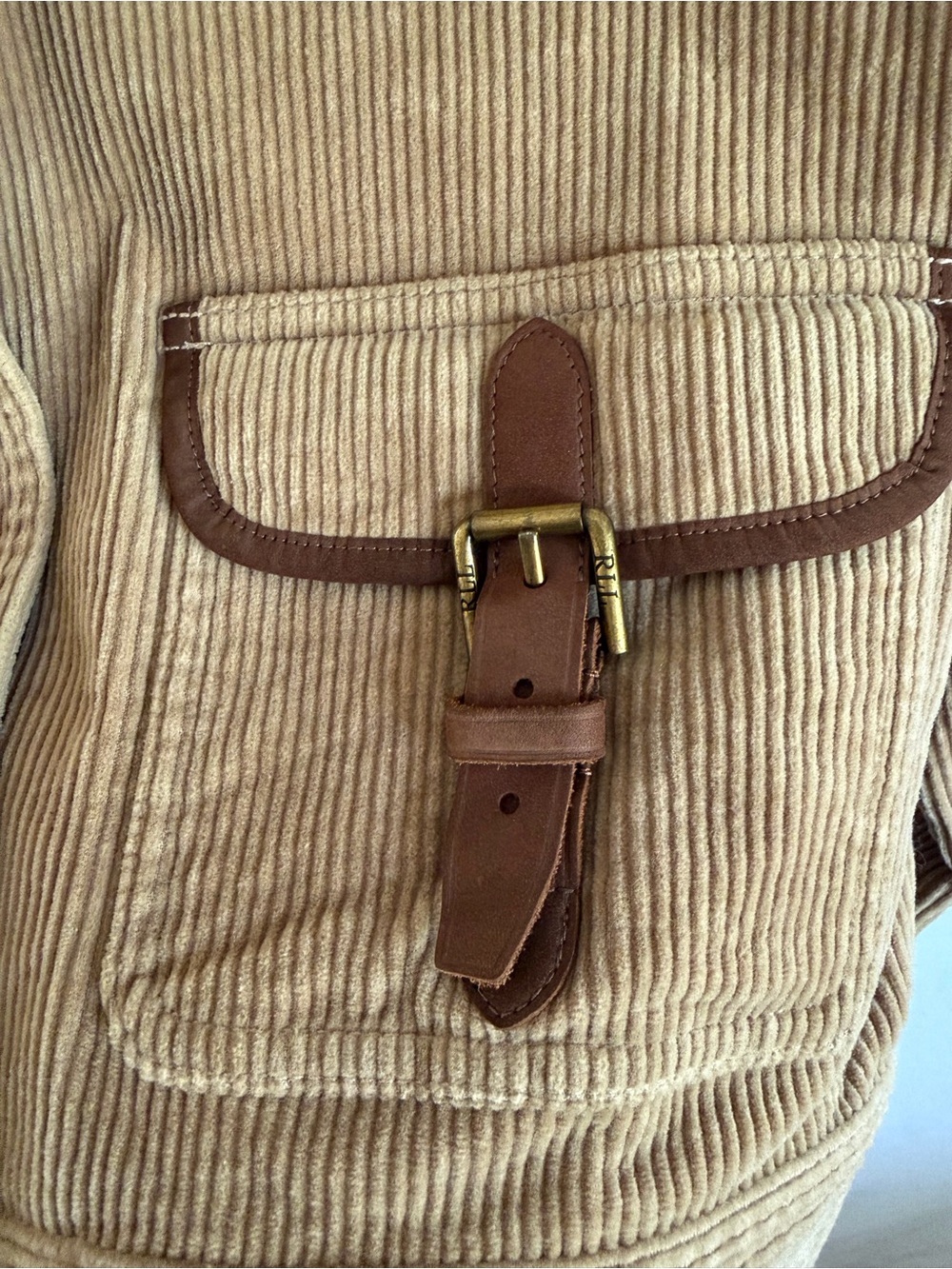 Lauren Jeans Co Brown Camel Corduroy Jacket Brown Leather Trim M - Picture 5 of 10